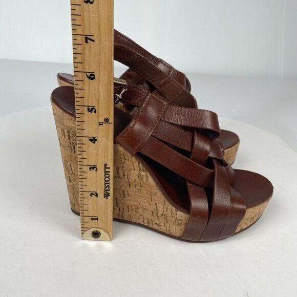 Tory Burch 7 M Ace High Wedge Platform Cork Slingback Heels Shoes Sandals Brown - Picture 6 of 16